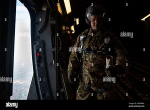 Master Sgt. Gary West, 14th Airlift Squadron loadmaster, prepares for an airdrop North Air Field, North, South Carolina, Feb. 24, 2022. Airlift squadrons conduct training such as these consistently to maintain readiness. (U.S. Air Force video by Staff Sgt. Christian Sullivan Stock Photo - Alamy