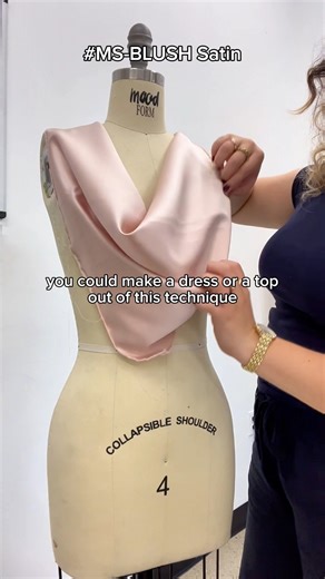 6.3K views · 80 reactions | How to Drape a Cowl Neck with Mood Fabrics ✨ 1️⃣ Cut your fabric to size using Mood’s MS-BLUSH Satin. 2️⃣ Find the bias (diagonal to the selvage). 3️⃣ Pin the bias of the fabric to each side of the neckline. 4️⃣ Adjust the drape to create a halter-style cowl. 5️⃣ Use this technique to make a chic dress, top, or even a spaghetti strap neckline. #MoodFabrics #MadeWithMood #SewingTips #DIYFashion | Mood Designer Fabrics | Facebook