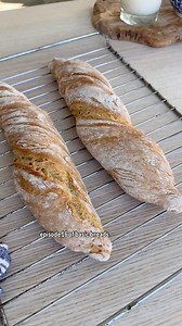 Basic Breads Ep 16 - Easy Twisted Baguettes 🥖 400g Plain Flour 7g instant yeast 1/2 tbs salt 320ml lukewarm water In a bowl mix flour, yeast and salt, add lukewarm water and mix really well till fully combined. Using a dough scraper or spatula scrape the sides of the bowl and fold up the dough. Let it rest for 20 minutes and do 1 set of stretch and folds. Cover and rest for 2-4 hours. After it’s rested place some parchment paper on a grill rack and dust it with flour, flour the top of the dough