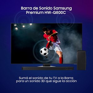 Sentite en medio de la cancha con el sonido 3D de la Barra de Sonido Samsung Premium HW-Q800C sumada a los parlantes de tu TV Samsung. ⚽️ ¡Y gritá los goles en medio de la hinchada desde tu sala! 🥅 | Samsung