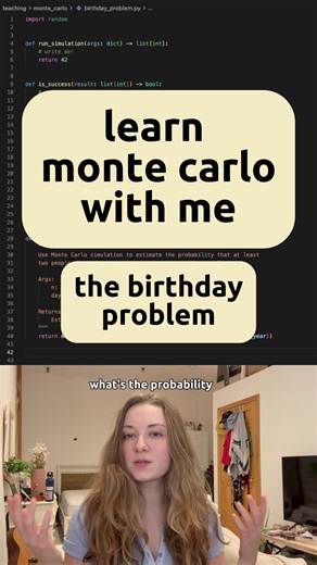 Monte Carlo method for the birthday problem! #computerscience #learnprogramming #codingforbeginners #softwareengineer #teachingontiktok