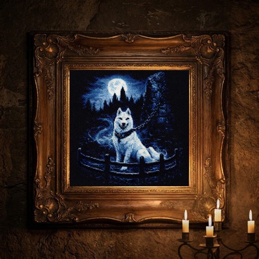 Moon Wolf Cross Stitch Pattern, Dark Fantasy Night Wolf Embroidery Chart, Mystic Forest Moon Scene Gothic Animal Decor Needlepoint Design - Etsy