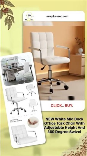 NEW White Mid Back Office Task Chair With Adjustable Height And 360 Degree Swivel