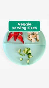 Think 1 tablespoon per year of age for a “serving” of fruits and veggies…a lot less than we expect, right? They can always have more, but start with a small serving and 1️⃣ you’re less likely to waste food, plus 2️⃣ they’re actually MORE likely to eat it because it’s not overwhelming. Some general recommendations: - offer 2-3 servings of fruit per day when possible - offer 2-3 servings of veggies per day when possible ➡️ They might not eat it *yet,* but seeing it on their plate is how they get t