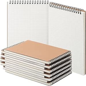 6 Pack Graph Paper Spiral Notepad A5 Top Wirebound Notepad Grid Notebook Steno Pads Memo Notebook Grid Paper 140 Pages for Writing Sketching Drawing Office Supplies (Kraft)