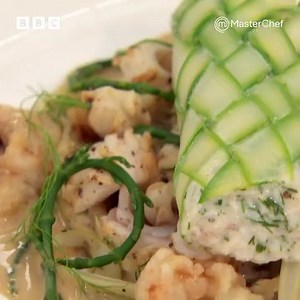 White crab mayonnaise wrapped in a lattice of asparagus served with an array of squid blows away Marcus Wareing with it's stunning presentation! #MasterChef #MasterChefUK | MasterChef UK