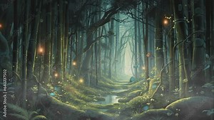 bamboo in the forest with butterfly and seamless looping video animated background