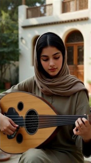 Arabic Oud Instrumental by a Woman in Front of a Traditional House #shorts #arabicwoman #oud
