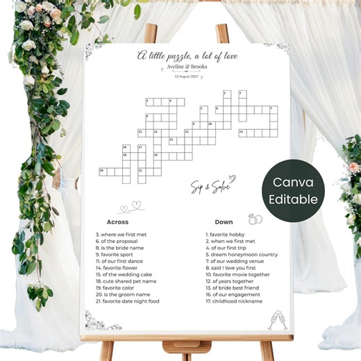 Wedding Crossword Template, Sip and Solve Game, Bridal Shower Crossword, Editable Canva Wedding Puzzle, Reception Activity Printable - Etsy