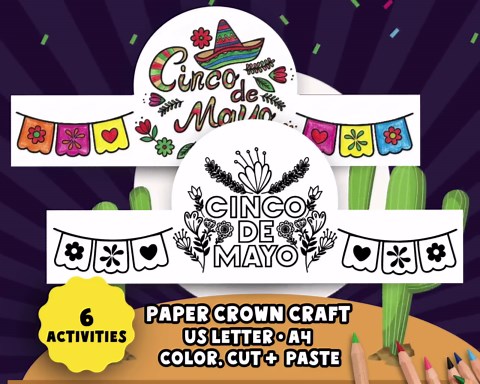 Cinco De Mayo Paper Hat Coloring Craft: Kids Headband Crown Activity, Mexican Traditions Hispanic Heritage Culture, Decoration, 5 De Mayo - Etsy