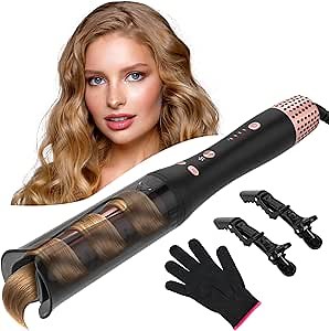 Automatic Curling Iron, Meidiero Auto Hair Curlers with 1" Hair Curler Large Barrel Cool Air Anti-Tangle Rotating Curling Wand Iron for Hair Styling Dual Voltage with Auto Shut-Off 4 Tempe Settings