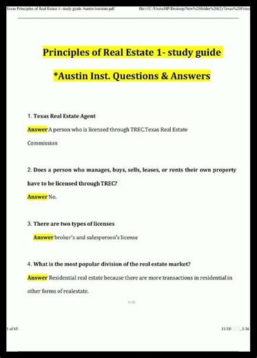 Texas Principles Of Real Estate 1 Study Guide Austin Institu video