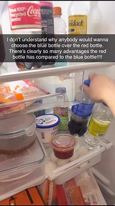 40K views · 134 reactions | Not only does the red bottle taste way better, but it also has 10 fewer calories. The design of the bottle is just so much more well-made. Plus, the color red is way more visually appealing than blue. And like, nowhere on the red bottle do you see blue, but you see red on the blue bottle. So yeah, red bottle all the way! | Scubba Stevee | Facebook