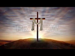 Christian Cross with Waving White Cloth at Sunset, Center Stock Motion Graphics