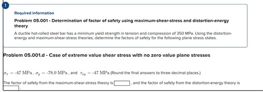 Problem 05.001 - Determination of factor of safety using maximu... | Filo