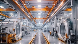 Future intelligent production workshop interior design, assembly line production module, parts production chain, real shooting,generative ai