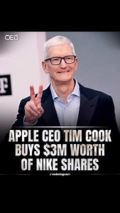 Apple CEO Tim Cook bought nearly $3 million worth of Nike stock, sending the sportswear maker’s shares up 2% in premarket trading on Wednesday. Cook, who has served on Nike’s board since 2005 and is its lead independent director, purchased 50,000 shares, raising his total holdings to about 105,000 shares. According to Forbes, Cook’s net worth is estimated at about $2.6 billion. | CEO Being CEO