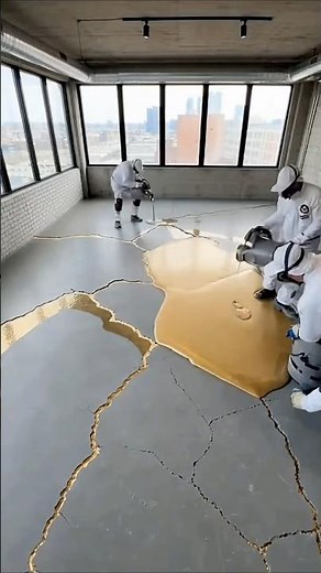 DIY Kintsugi Gold Crack Epoxy Floor 🏛️✨ #epoxy #kintsugi #diy