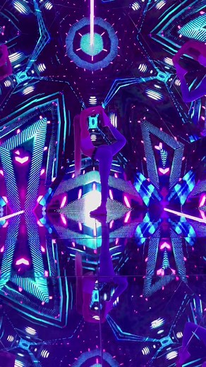 Dynamic Dance Routine with Neon Geometric Backdrop