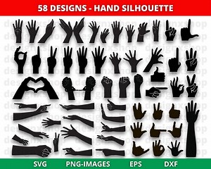 Hand SVG, Silhouette Hand Svg, Raised Hand Clipart, Peace Sign Silhouette, Waving Hand Vector, Human Hand Svg, Hand Symbols - SVG and PNG - Etsy UK
