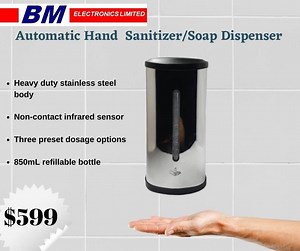 Our NEW Automatic Soap/Hand Sanitizer Dispensers have arrived! Price:$599 Features: .Stainless Steel Body .850mL Refillable Bottle .Non-contact Infrared Sensor .Three preset dosage options AVAILABLE ONLY AT BM ELECTRONICS LTD. Location: Bay 4-6 Tradezone Complex, El Socorro. Warehouse:674-8727 | BM Electronics Limited