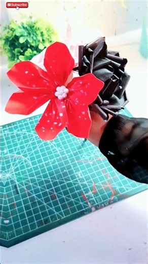 Red Paper Flowers in 20 sec – Easy DIY Craft Tutorial #trendingshorts #diy #paperart #craft E