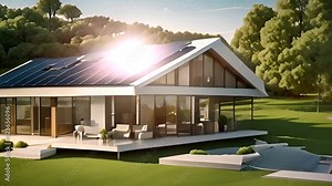 House With Solar Panel on Roof Generative AI
