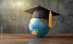 Graduation cap with Earth globe