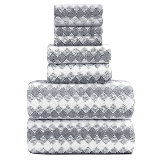 Smuge Extra Large Bath Towel Sets of 8, 2 Large Bath Towels Oversized, 2 Hand Towels, 4 Washcloths, Soft Microfiber, Quick Dry, Highly Absorbent Bath Towels for Bathroom Kitchen Spa(Light Gray)