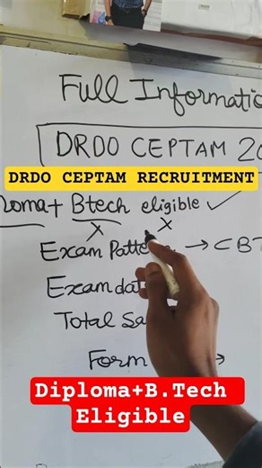 DRDO CEPTAM RECRUITMENT || FULL DETAIL #drdo #shorts