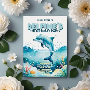 Dolphin Birthday Invitation | Ocean Kids Birthday Party | Canva Editable Invite | Instant Download | KI-174 - Etsy