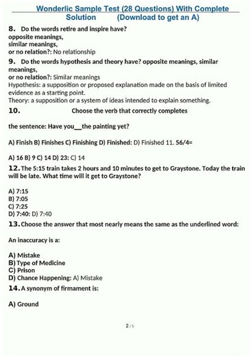 Latest Wonderlic Practice Questions Set 2 Math Questions with complete solution 1508 video