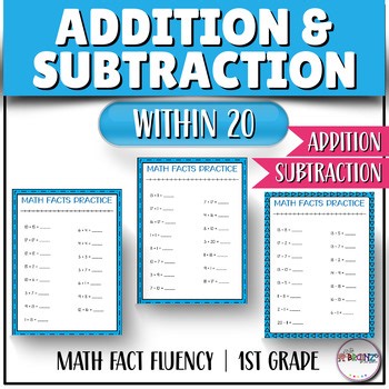 Addition & Subtraction Worksheets Within 20 | Math Fact Fluency & Centers (Gr 1)