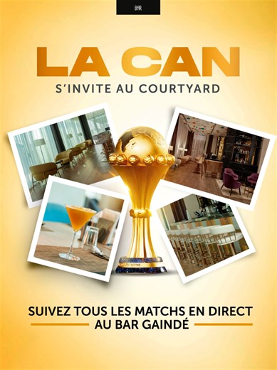 courtyarddakardiamniadio Le CAN s'invite au Courtyard ! Vivez l'intensité de la CAN dans une ambiance unigue au Bar Gaïndé du Courtyard by Marriott Dakar Diamniadio. lci, chaque match devient ur moment de partage, d'émotion et de convivialité. Écrans géants, son immersif, service attentif et atmosphère chaleureuse: tout est réuni pour vibrer au rythme des rencontres, entre passionnés de football, amis ou collègues. Le Bar Gaïndé vous accueille pour transformer chaque soirée de match en une expér