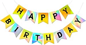 Mocoosy Happy Birthday Banner Gold Silver for Kids Birthday Party Decorations Bunting Banner Letters Glitter Party Supplies