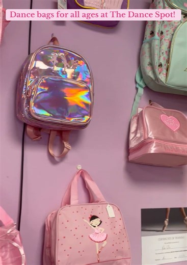 We have dance bags for all ages at #thedancespot ! Here is a small tour of our wide selection 🩰💕🎀 #fyp #danceshop #dancebag #ballet