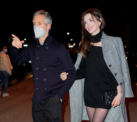 Anne Hathaway Stunned in a Chic LBD and Knee-High Boots on a Date With Husband Adam Shulman