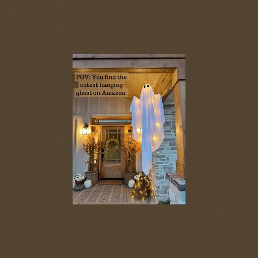 POV: You find the cutest hanging ghost on Amazon!👻 It lights up too! Comment GHOST and I’ll send you links!! This little ghost made the perfect addition to our fall porch! I love how it glows at night time!👻👻 No assembly required, just open and hang it up lol. Spooky and cute lol 👻👻 Also, would yall want to see a full Halloween porch too?! This is my fall porch but now I wanna do a Halloween one lol..#falldecorations #falldecoratingideas #fallhomedecor #falldecorating #halloweendecor #hallo