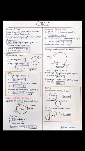 Circle Class 11 All Formulas Short Notes | Conic Sections