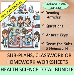Health Worksheets BUNDLE Sub-Plans, Classwork or Homework 100% Editable