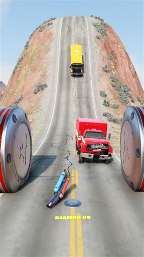 Infinite School Bus vs Bollards Crush #011 - BeamNG.Drive