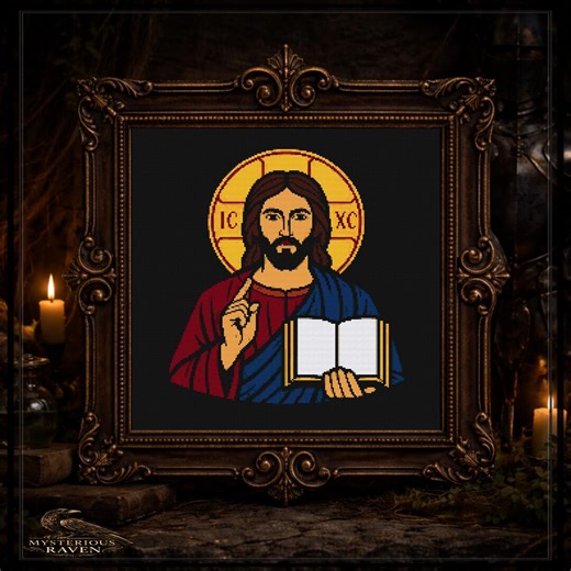 Jesus Icon Cross Stitch Pattern With Bible, Religious Embroidery PDF, Christian Decor Art - Etsy