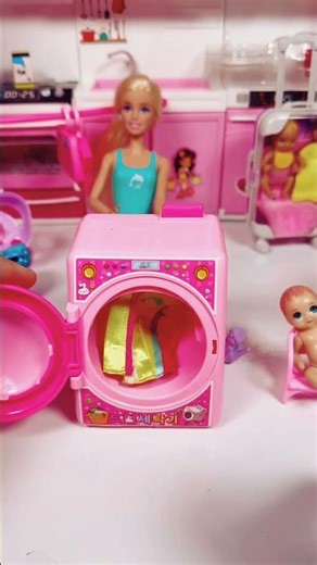 Satisfying Wtih Unboxing Washing Machine Set Toys #Short #barbie #Niyabarbiedollsvillage