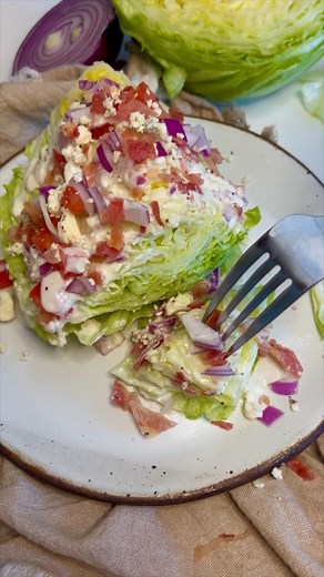 Recipe here: https://therecipecritic.com/wedge-salad/ This classic wedge salad is a cool, crisp, and refreshingly tasty dish. Topped with bacon and blue cheese, this salad is simple to whip up, and it goes with just about anything! | Tried and True Recipes