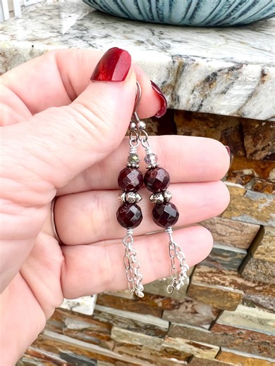 Garnet Dangle Earrings With Paperclip Chain, Boho Earrings - Etsy