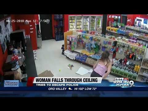 Woman falls through convenience store roof