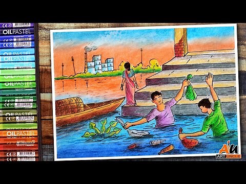 Pastel drawing on Ganga Safai Abhiyan | Namami Gange | Water Pollution | Swachh Bharat Abhiyan