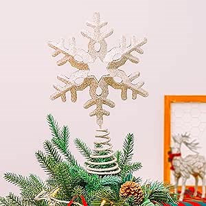 Tree Topper Snowflake, 13.25" Silver Glittered Christmas Tree Topper Decor, Christmas Tree Top Ornament Perfect for Any Size Xmas Tree