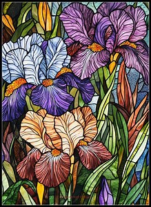 Stained Glass Iris - Counted Cross Stitch Patterns - Printable Chart PDF Format Needlework Embroidery Crafts DIY DMC Color - Color Symbols - Etsy