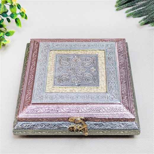 Embossed Floral Metal Wooden Gift Box | Indian Festive Packaging - Etsy